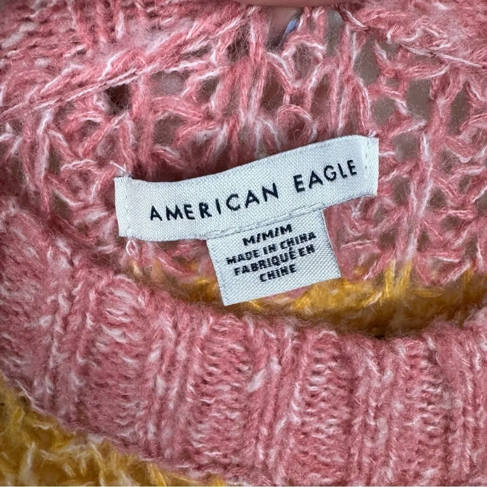 American eagle pastel open knit striped color block crewneck sweater pink blue